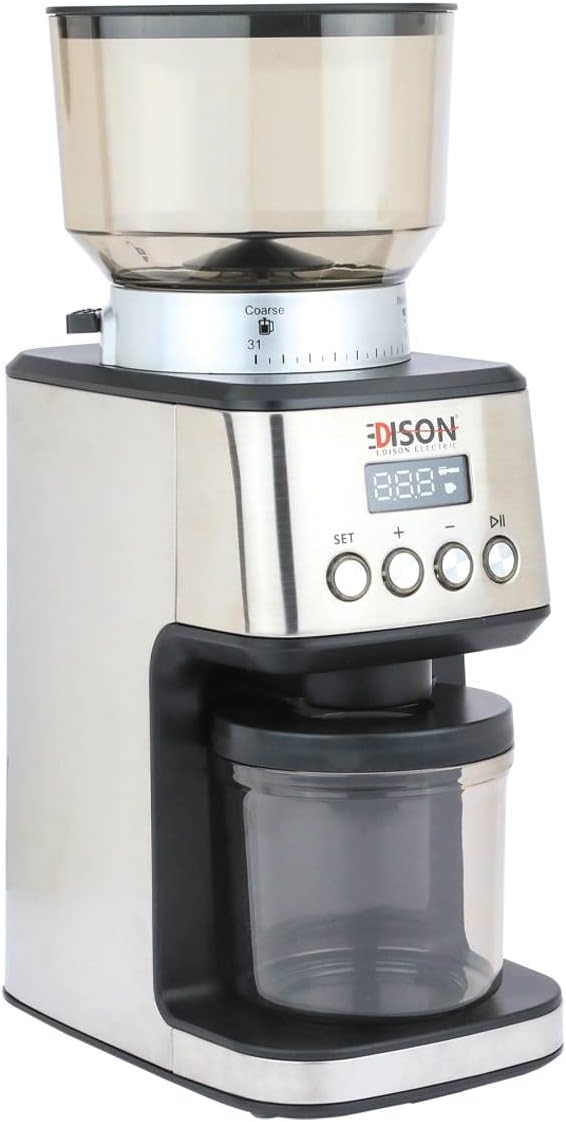 مطحنة قهوة رقمية من الستيل من ايديسون، 320 جم، 180 واط